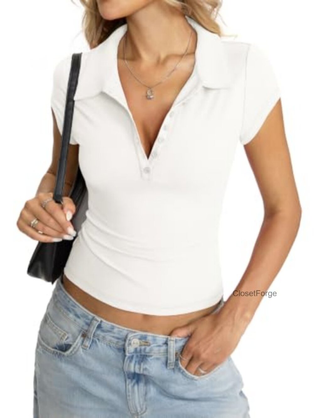 Womens Polo Shirts Business Casual Slim Fit Cap Sleeve Top